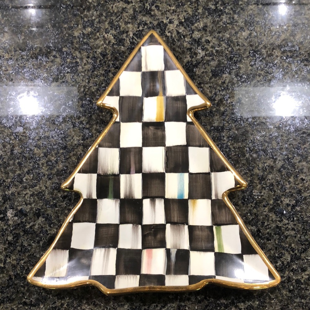 Mackenzie childs 2011 Courtly Check Ceramic Christmas Tree Plate.